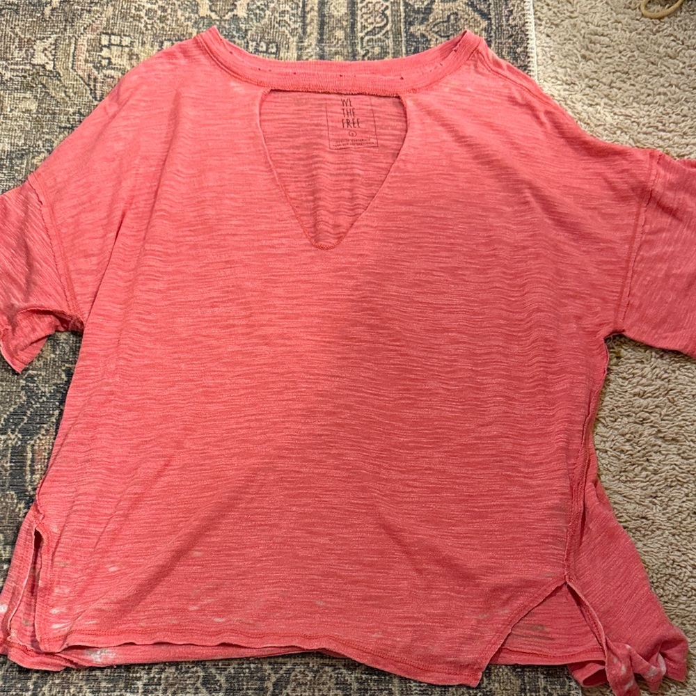 Free People Distressed Casual Red Women's Tshirt